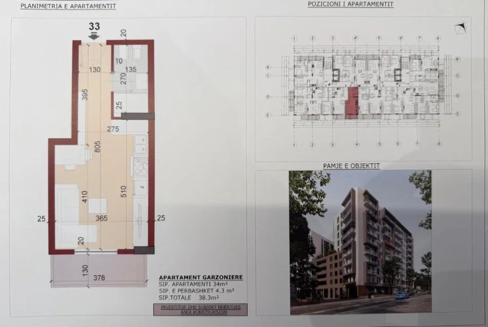 Tirane, shitet garsonier Kati 6, 38 m² 82.000 € (KINOSTUDIO)