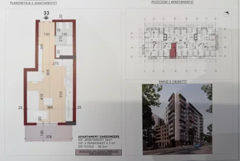 Tirane, shitet garsonier Kati 6, 38 m² 82.000 € (KINOSTUDIO)