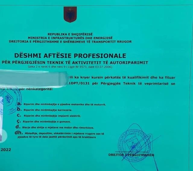 Tirane, ofroj DAP për Përgjëgjësin Teknik 100€/muaj