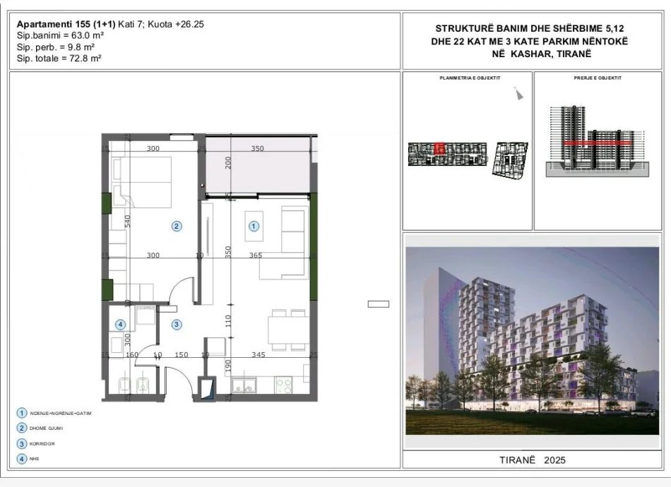 Tirane, shitet apartament 1+1 Kati 7, (Astir)