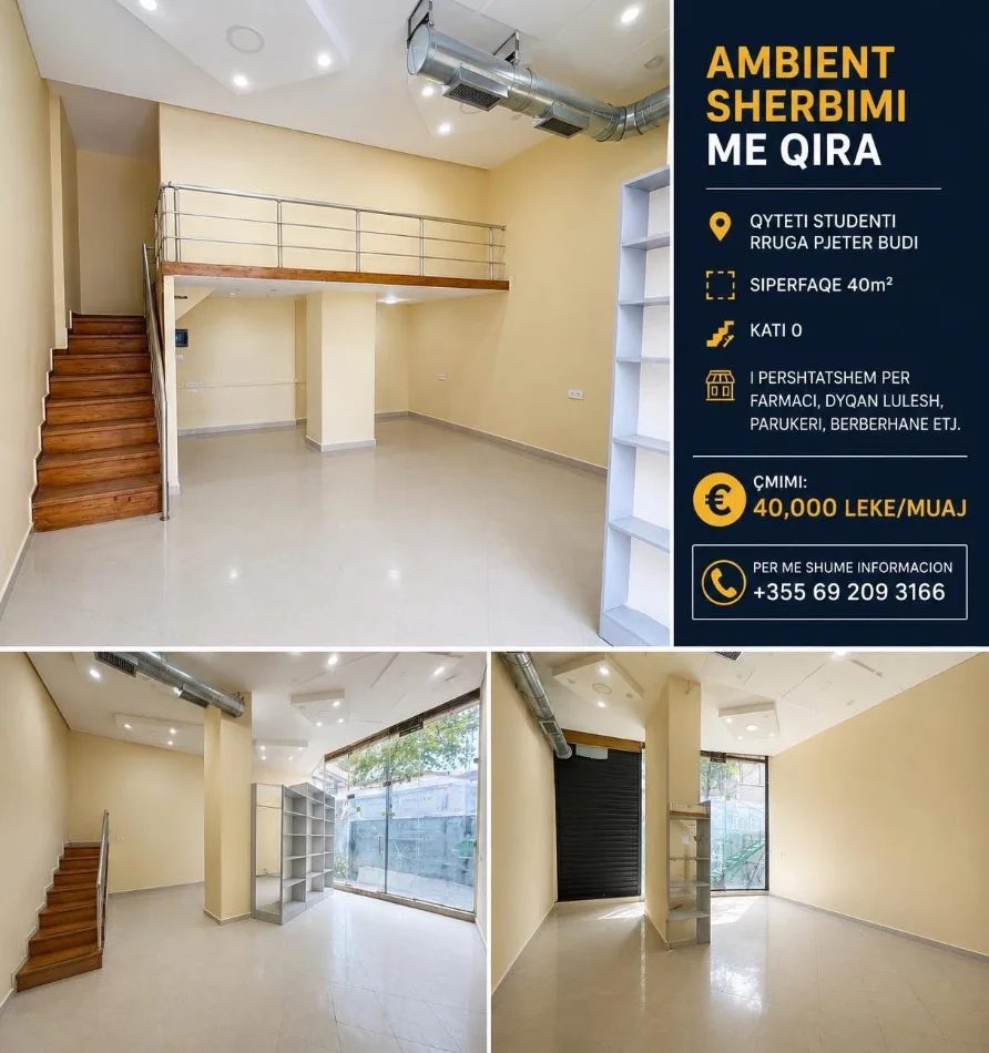 Tirane, jepet me qera dyqan Kati 0, 40 m² 400 € (Qyteti Studenti)