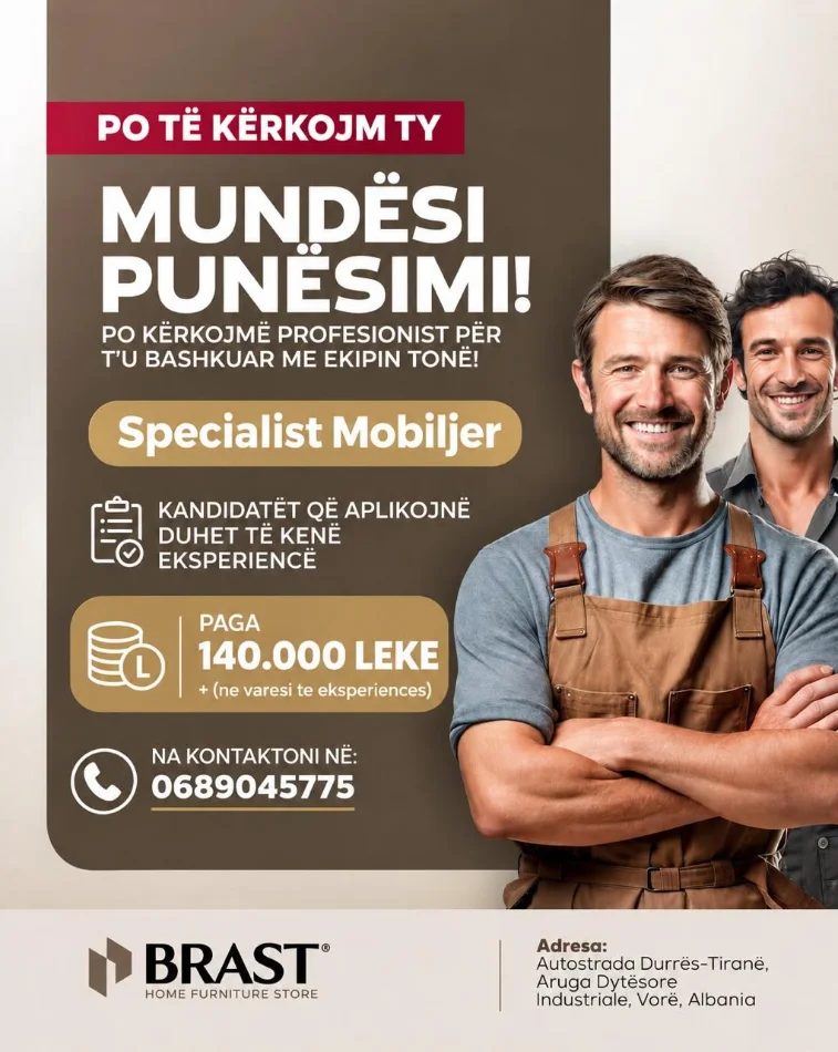 Specialist Mobilier - Paga 140.000 leke+ (ne varesi te eksperiences)