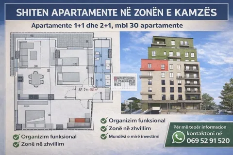 SHITEN APARTAMENTE KLERINGU! 1+1 (62-75m²) dhe 2+1 (85-111m²) MUNDËSI ZGJEDHJE POZICIONI DHE KATI si dhe GARAZHE + NJËSI