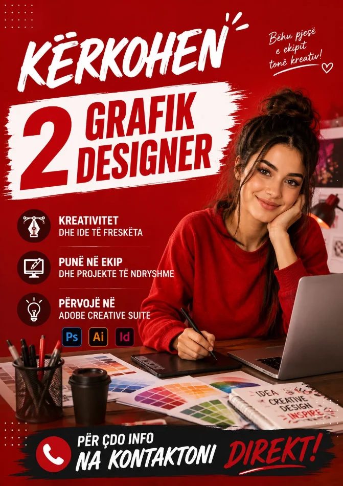 KËRKOJMË 2 GRAPHIC DESIGNER! 0697044407