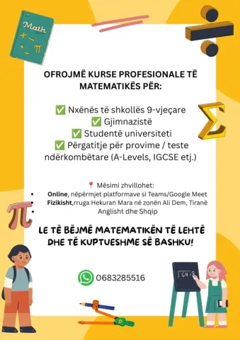 Tirane, ofrojme kurse matematike fizikisht ose online, ne Ali Dem