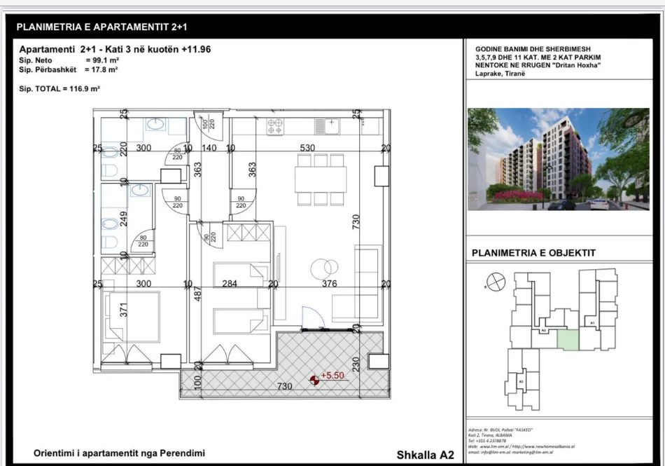 Shqiperi, shitet apartament 2+1+Ballkon Kati 3, 117 m² 187.000 € (LAPRAKË)