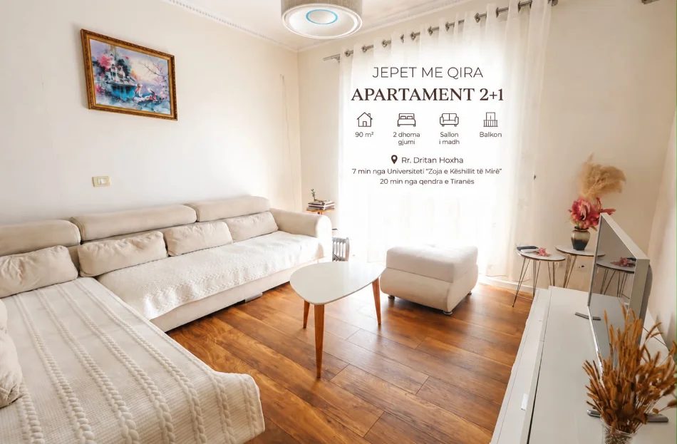 🏡 Jepet me qera super apartament 2+1 ne Rrugen Dritan Hoxha prane te Universiteti Katolik Zoja E Keshillit te Mire📍