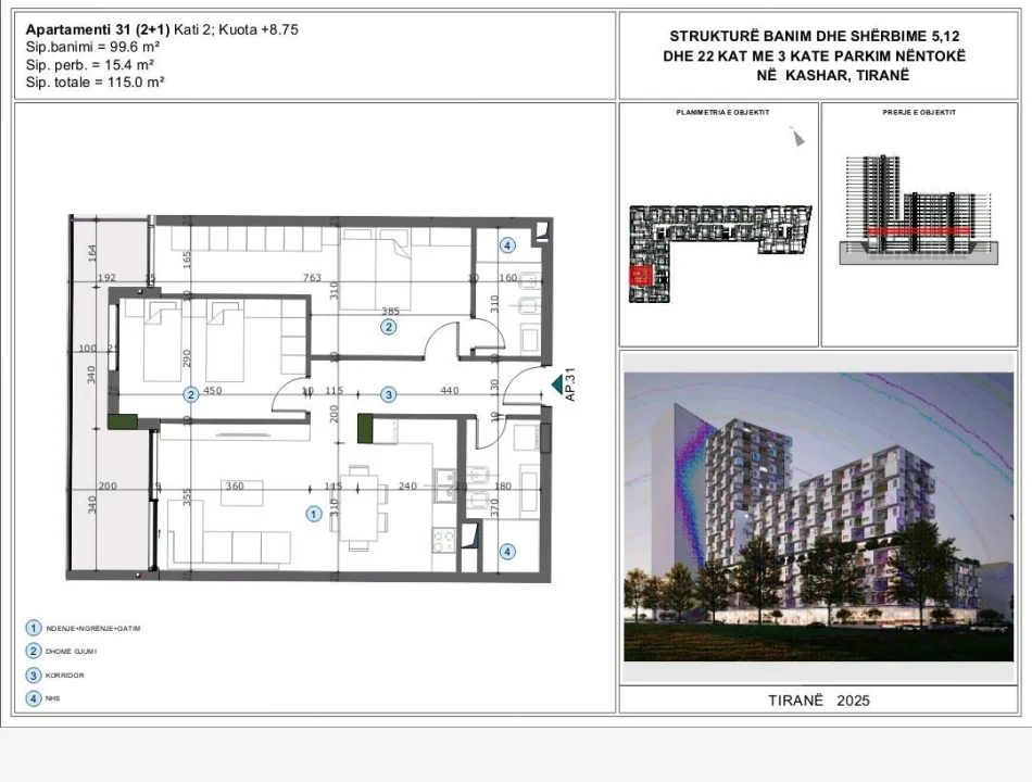 Tirane, shitet apartament 2+1 Kati 2, 115 m² (Astir)