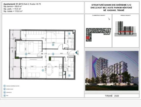 Tirane, shitet apartament 2+1 Kati 2, 115 m² (Astir)
