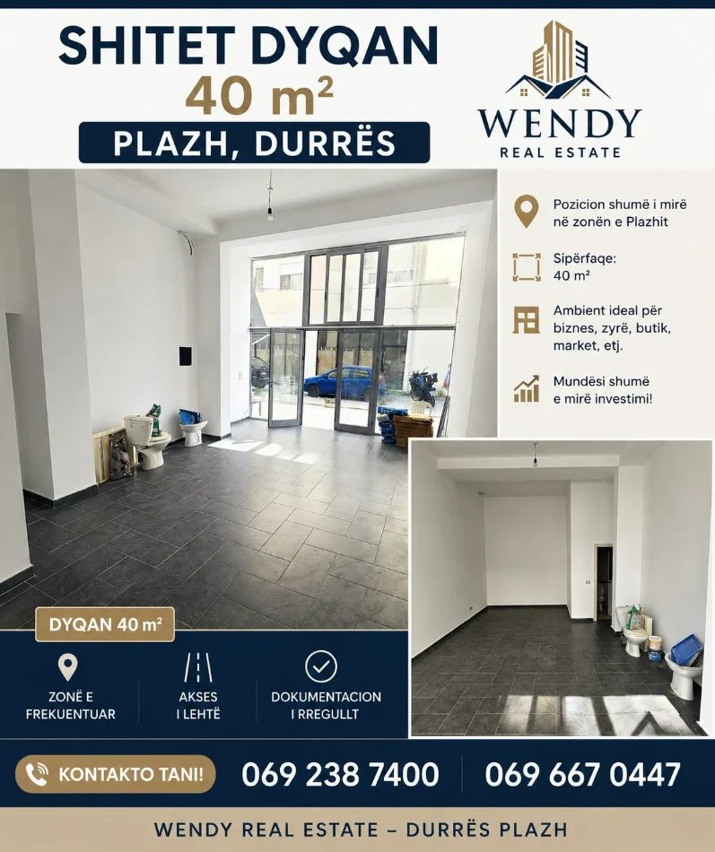 Durres, shes WENDY REAL ESTATE – DURRËS PLAZH SHITET DYQAN 40 m² –