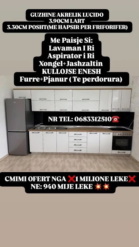 Tirane, shes Guzhina te Reja Akreliku Bashk Me Paisje 1.001 €