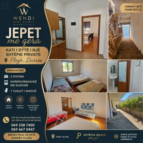 Durres, ofroj JEPET ME QERA – KATI I DYTË I NJË SHTËPIE PRIVATE | PLAZH, DURRËS 250 €