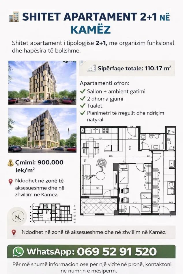 Tirane, shitet apartament 2+1+Ballkon Kati 5,SIPËRFAQE 110 m²,ÇMIMI 99 MILION LEKË (KAMEZ)