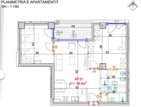 SHITET APARTAMENT 2+1 DON BOSKO 211.000 EURO