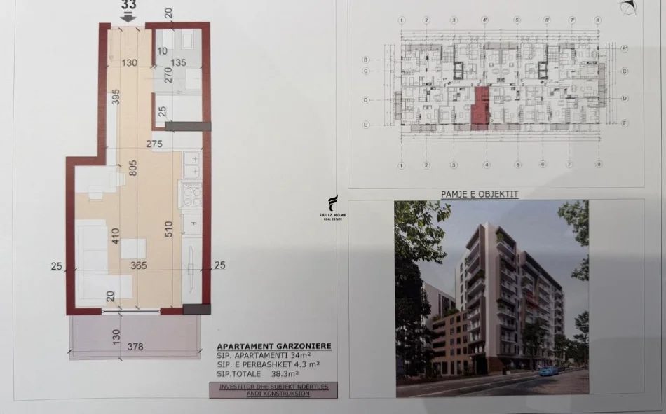 Tirane, shitet garsonier 1+1 Kati 6, 38 m² 81.000 € (KINOSTUDIO)