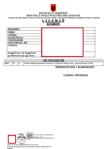 Ofroj Licencë Inxhinier Gjeolog (Kategoria 9.a)
