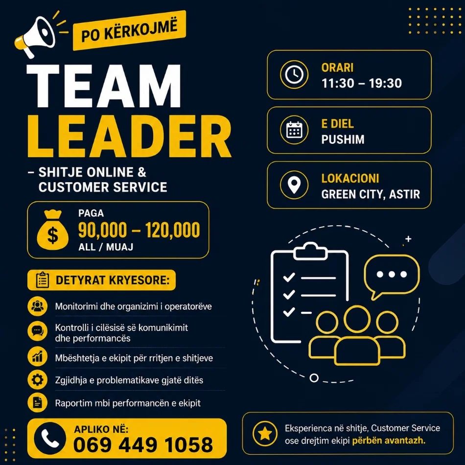 TEAM LEADER – SHITJE ONLINE | PAGA 90,000–120,000 ALL