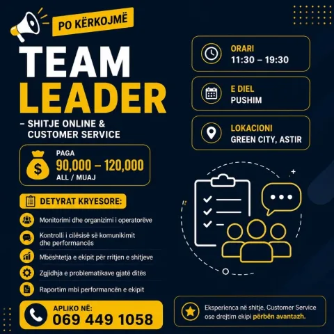 TEAM LEADER – SHITJE ONLINE | PAGA 90,000–120,000 ALL