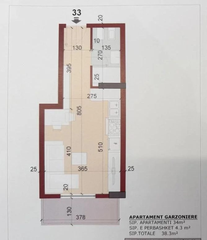 Tirane, shitet apartament 1+1 Kati 6, 82.500 € (Kinostudio)