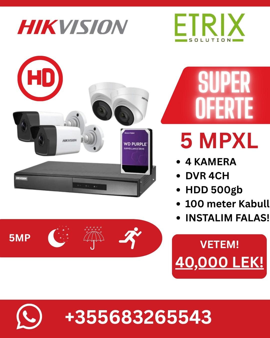 Kamera Sigurie Hikvision 5MP (Instalim FALAS)