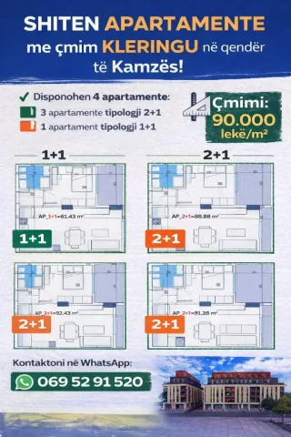 Tirane, shiten 4 apartamente: 3 apartamente 2+1+Ballkon dhe 1 apartament 1+1 Kati 3, 102 m² (QENDER KAMEZ)