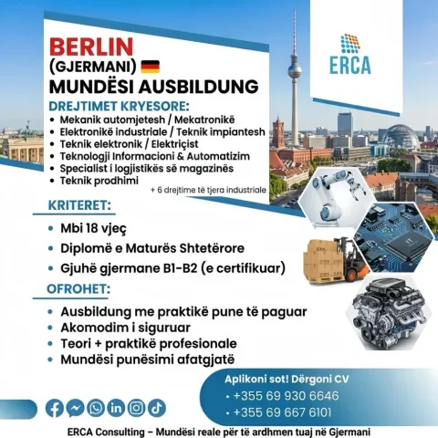 ERCA Consulting ofron mundësi për ndjekjen e programeve Ausbildung në Berlin, Gjermani.