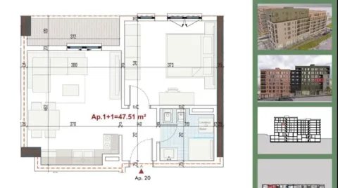 Tirane, shitet apartament 1+1 Kati 4, 55 m² 66.000 € (Ringside Residences)