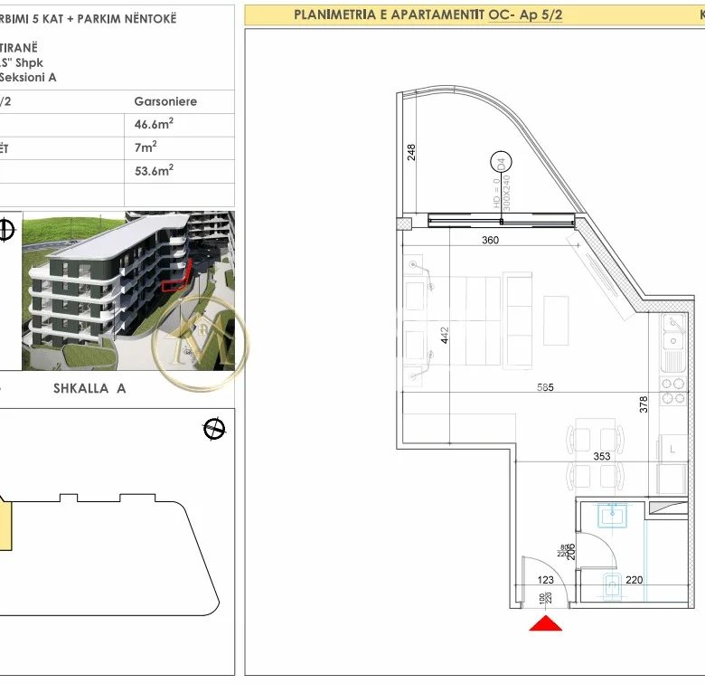 Tirane, shitet garsonier Kati 1, 53 m² 107.200 € (Liqeni i Thate)