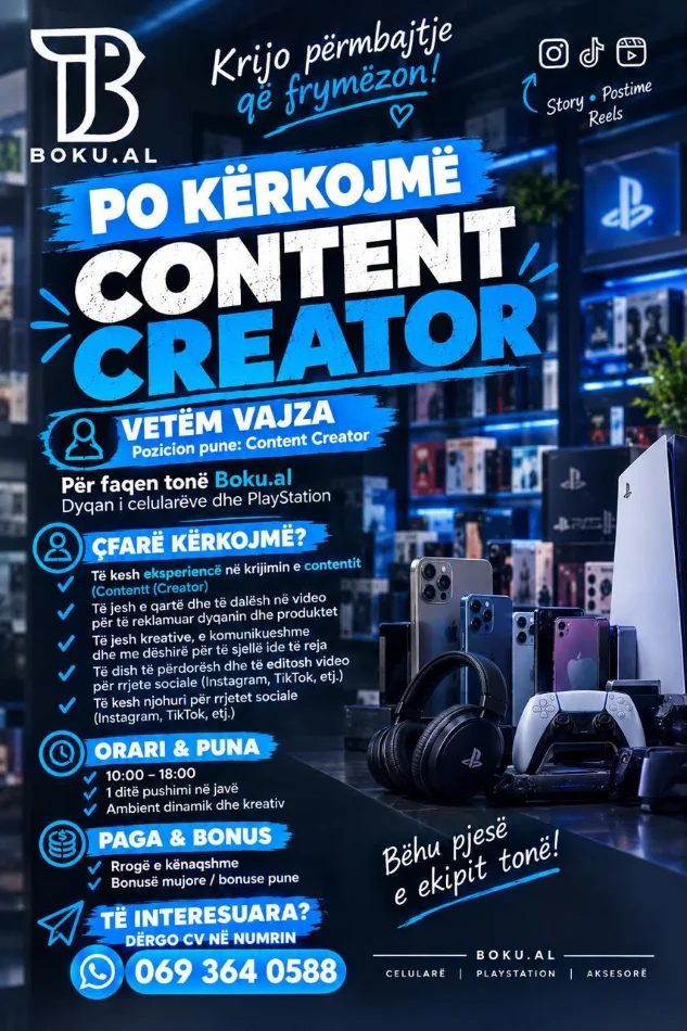 Tirane, ofrohet vend pune Content Creator (F)