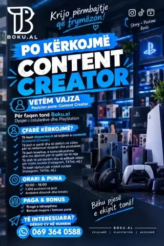 Tirane, ofrohet vend pune Content Creator (F)