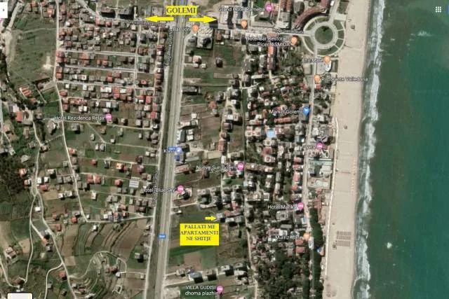Golem-Plazh, Shitet, Apartament 1+1, kat 1, pallat i ri 5-kate, siperfaqe 44 m², Cmimi 95'000€, nga deti 350m / 5-min kë