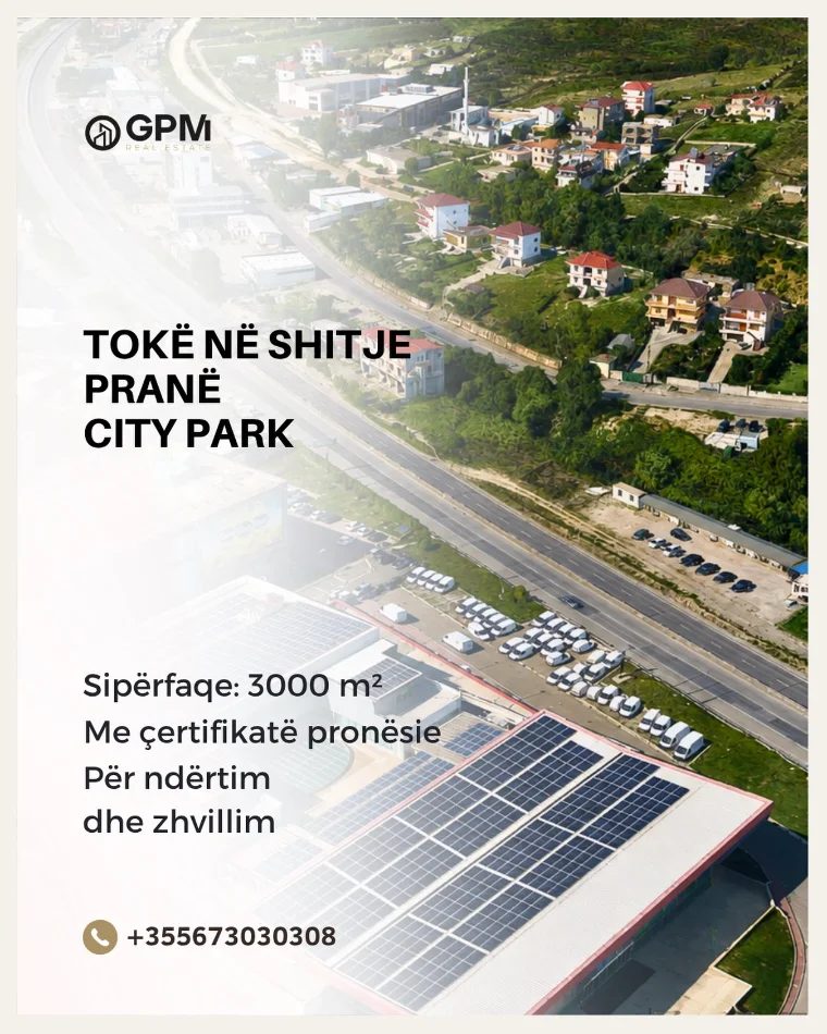 Shitet tokë pranë City Park, me pozicion strategjik dhe certifikatë pronësie, e përshtatshme për ndërtim, zhvillim dhe i