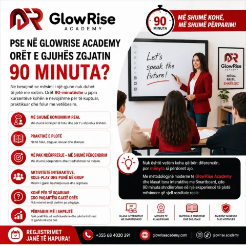 Qendra e kurseve Glowrise Online & Klasë (Anglisht, Gjermanisht, Italisht, Frëngjisht, Spanjisht etj.) Afterschool, Prog