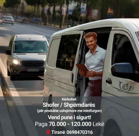 Kerkohet Shperndares per produkte ushqimore me minifurgon - Tirane (Paga: nga 70.000 - 120.000 Lekë)