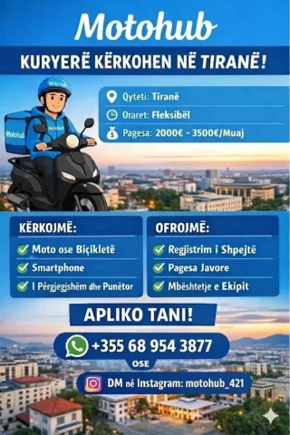 You can become a courier of MOTOHUB SHPK with very favorable conditions (2.000 - 3.500 euros per month)